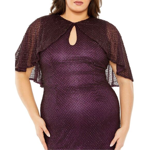 Mac Duggal NWT size 18W beaded formal gown with cape sleeves style 5948 Amethyst - Picture 2 of 6